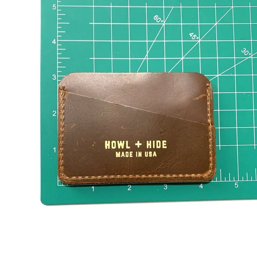 Howl + Hide Brown Leather Multi-Slot Card Wallet Made in USA Indy 24 Gold Logo